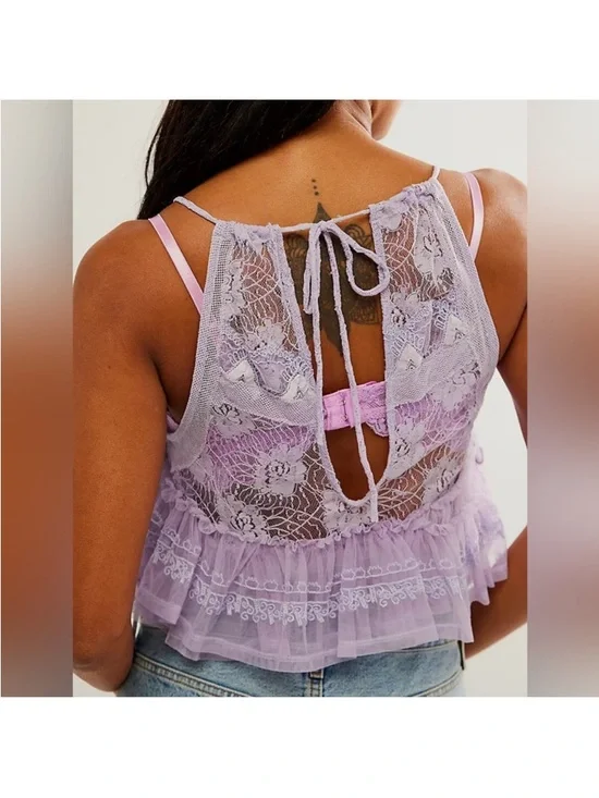 Free People In The Clouds top Lavender Lace Sz S - Picture 2 of 9
